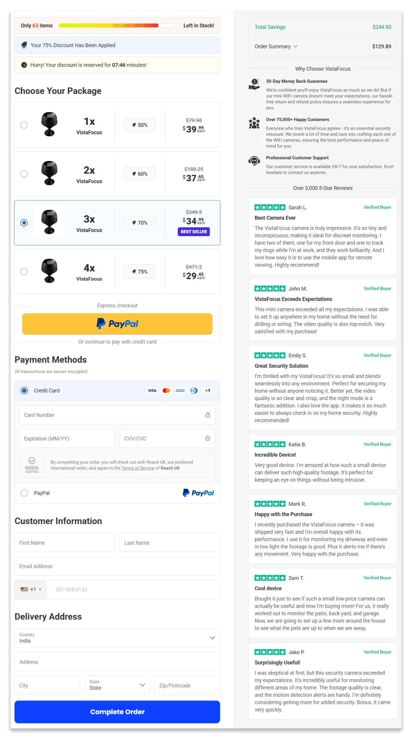 VistaFocus Secure Checkout Page